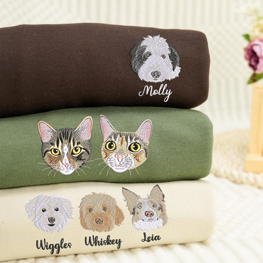 Custom Dog Face Embroidered Sweatshirt - Pet Portrait Sweatshirt Using Photo - Dog and Cat Portrait Sweater - Pet Memorial Gift