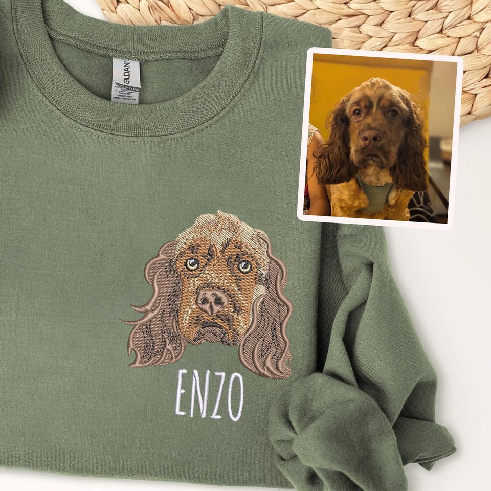 Custom Embroidered Pet Sweatshirt, Personalized Pet Face Sweatshirt from Your Photo, Gifts for Dog Lover