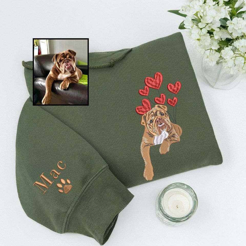 Custom Embroidered Dog Valentine Sweatshirt or Hoodie - Heart Love Hoodie - Personalized Pet on Sweater - Pet Lover Gift for Her