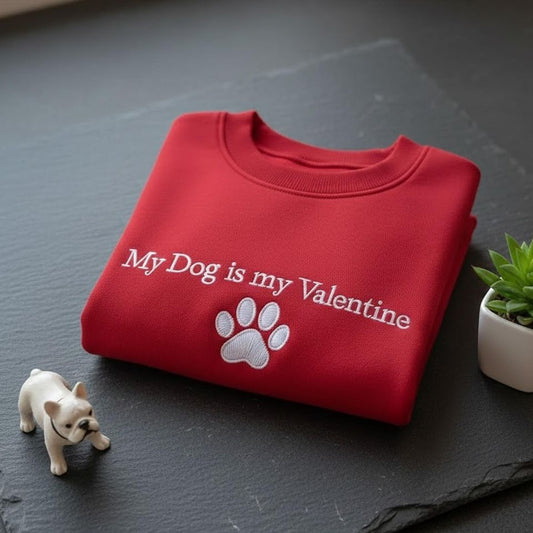 My Dog Is My Valentine Embroidered Sweatshirt, Dog Lover Shirt, Valentines Shirt, Funny Dog Mom Shirt, Gifts for Dog Lover, Gifts For Her