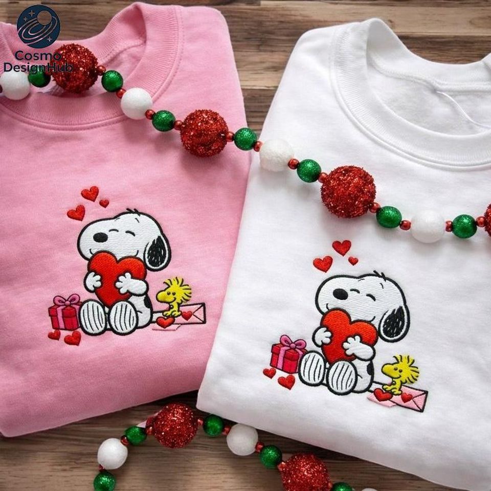 Cute Cartoon Dog Valentine Sweatshirt, Embroidered Valentine Gift, Adorable Puppy Love Shirt, Cozy Valentine Outfit