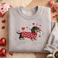 Embroidered Dachshund Valentines Day Sweatshirt, Cute Sausage Dog Crewneck, Dog Lover Valentine Gift for Her or Him