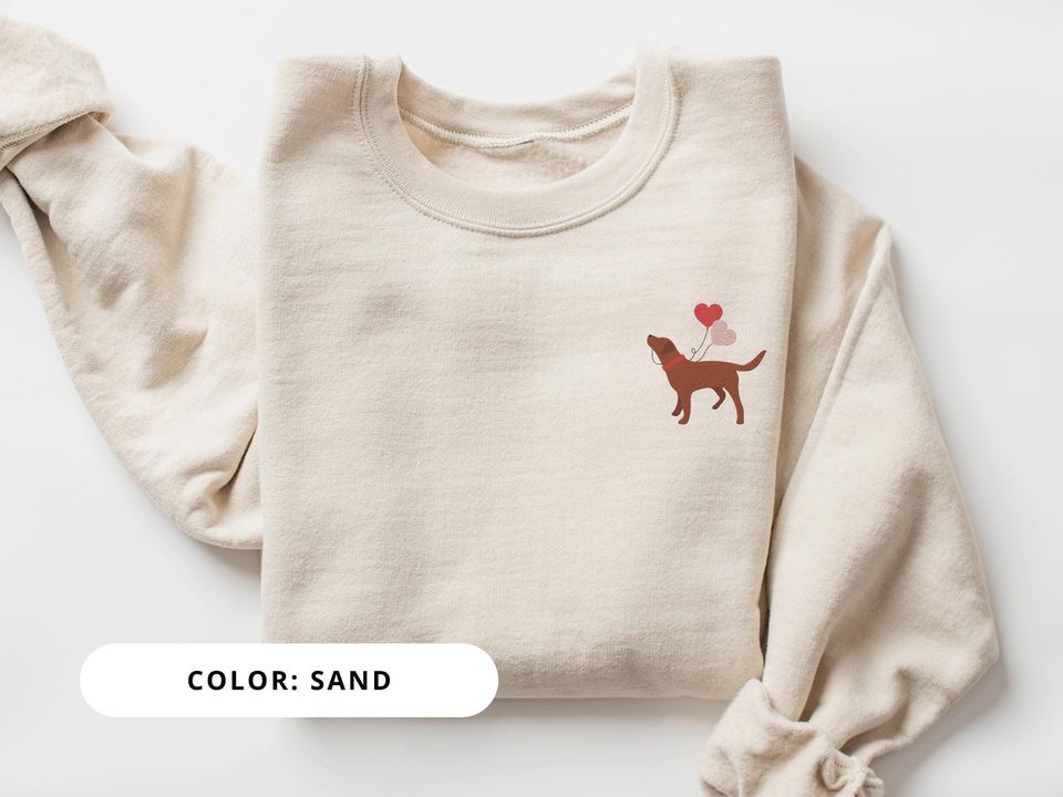 Embroidered Fox Red Labrador Sweatshirt Fox Red Lab with Heart Balloons Dog Valentine's Day Shirt Mother's Day Gift for Red Fox Lab Mom