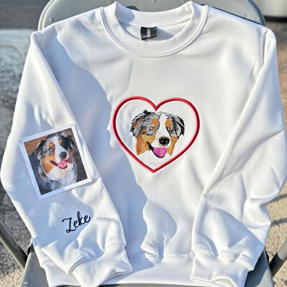 Embroidered Dog Portrait Sweatshirt, Valentine Heart, Custom Pet Gift