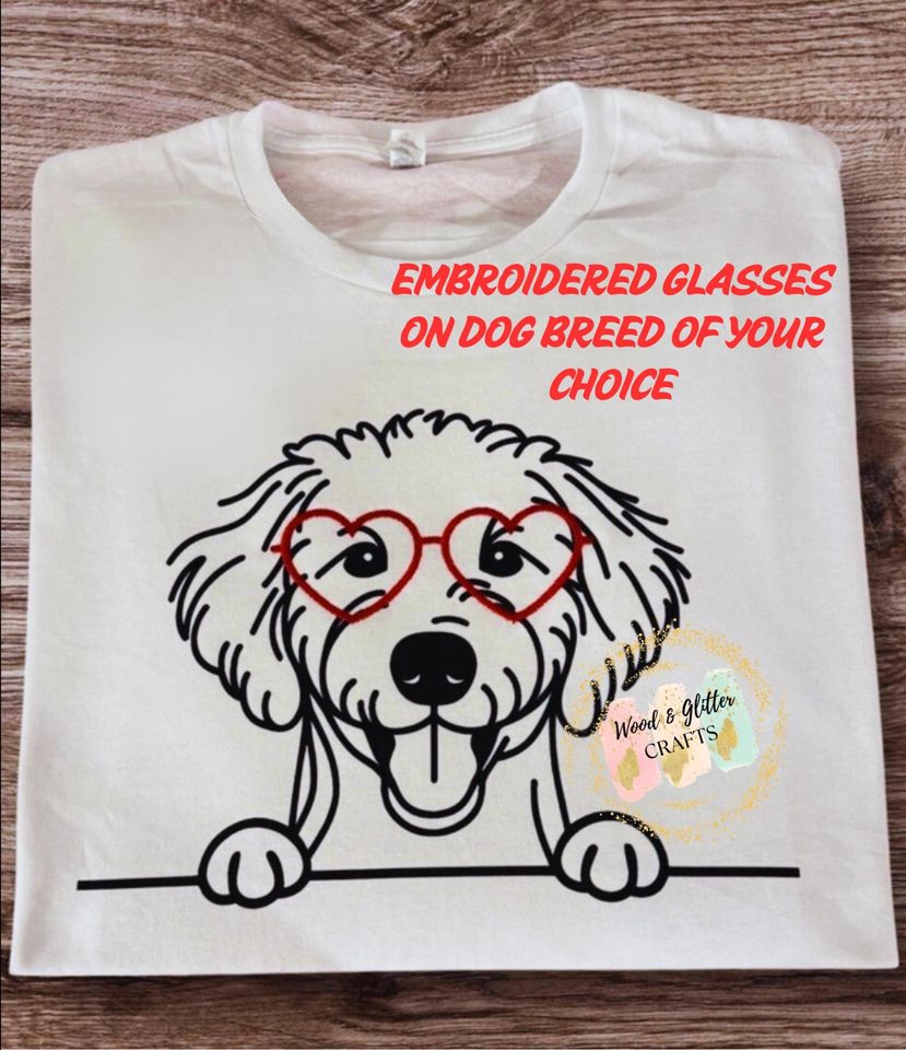 Embroidered Dog Sweatshirt: Valentine heart glasses on custom dog