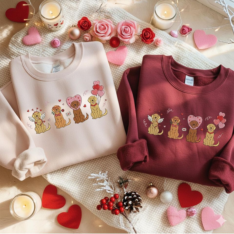 Golden Retriever Embroidered Sweatshirt, Dog Lover Valentine Gift, Funny Golden Mom Crewneck, Dog Valentine Shirt, Goldie Owner Sweater