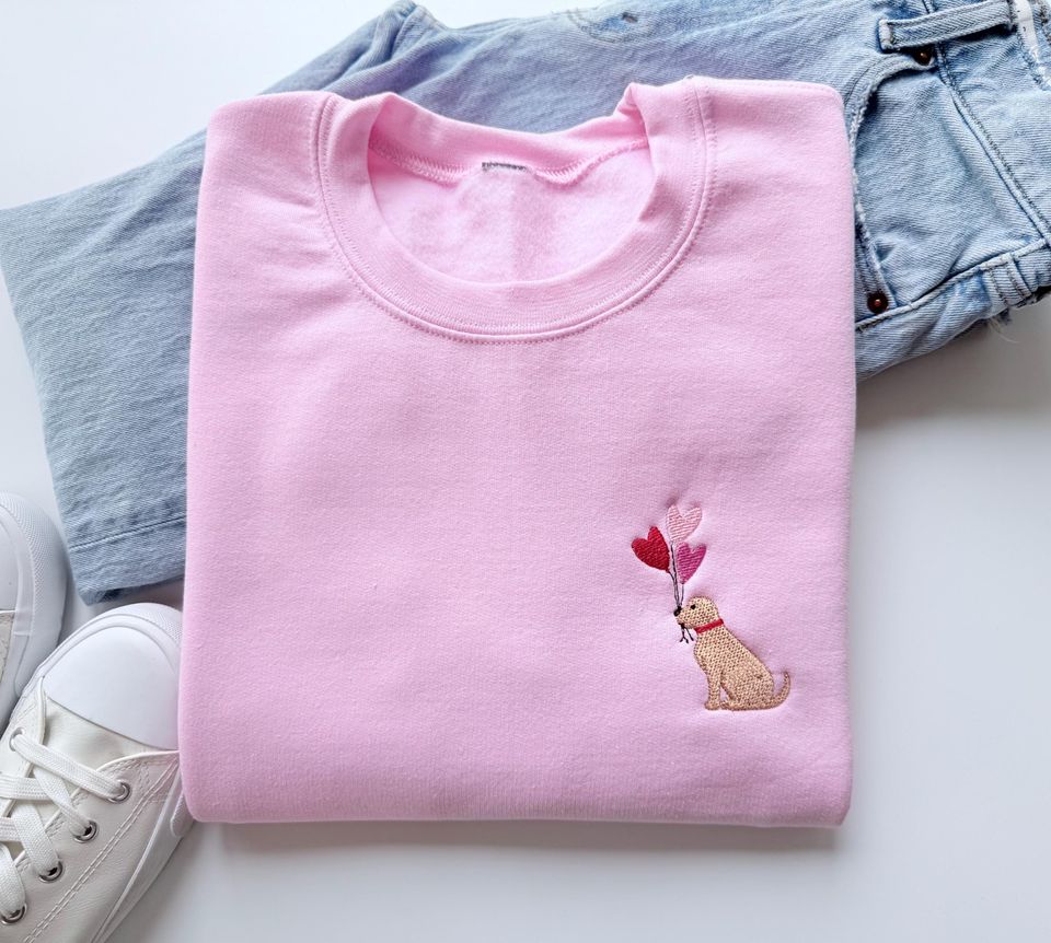 Embroidered Dog Valentine's Day Sweatshirt, Dog Valentine, Valentine's Day Outfit, Women's Valentine's Day Crewneck Sweater