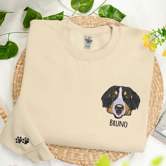 Custom Embroidered Pet Sweatshirt Using Pet Photo - Dog Face Sweatshirt from Photo - Dog Lover Crewnecks - Pet Portrait Pullover - Dog Gifts