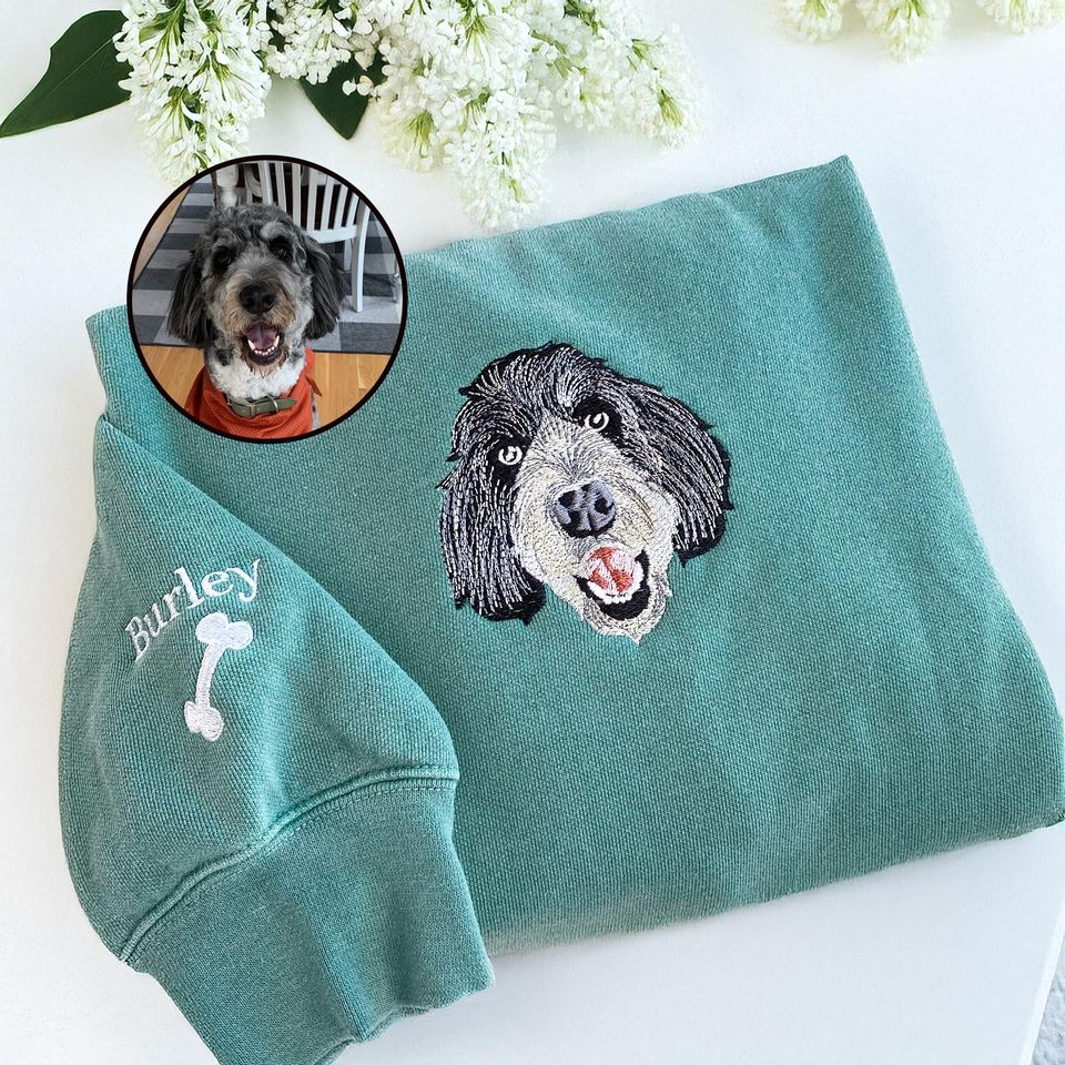 Comfort Colors Custom Embroidered Pet Sweatshirt - Dog or Cat Portrait From Photo Sweater - Dog Mama Sweatchirt - Mom Birthday Gift