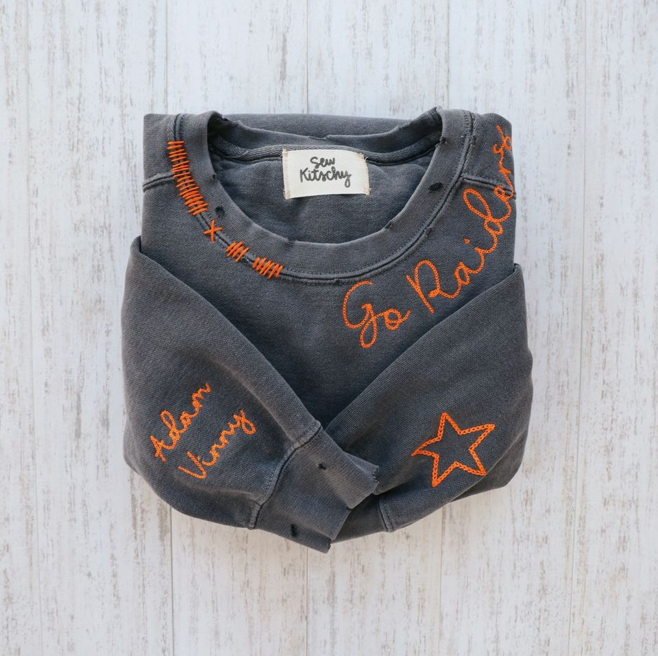 VINTAGE CUSTOM CREW + Custom Embroidered Hand Distressed Crew Neck Sweatshirt
