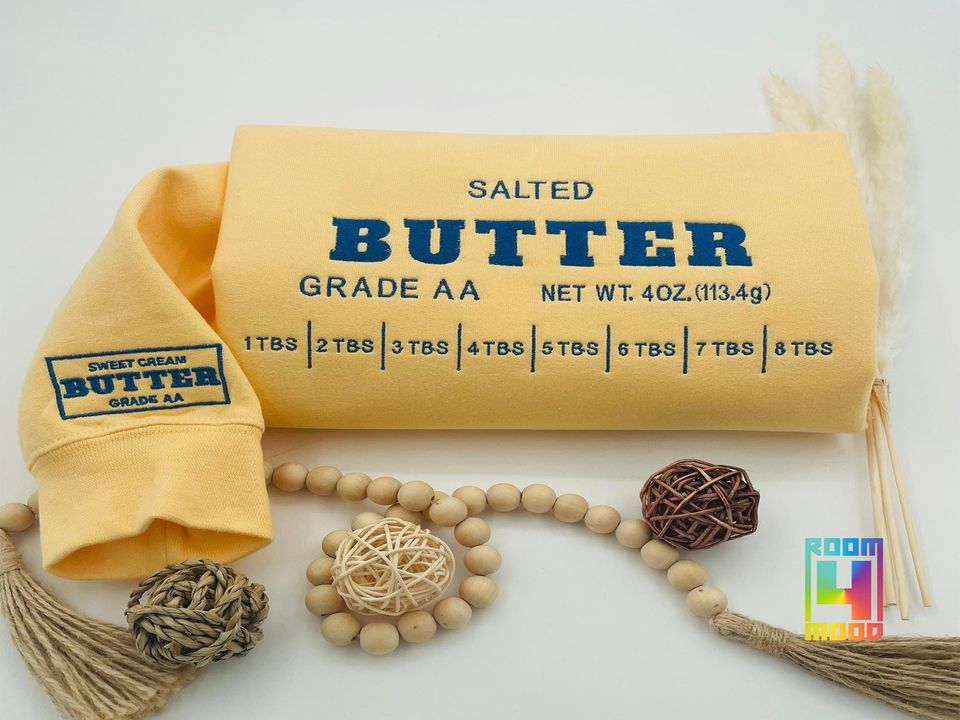Salted Butter Embroidery Sweatshirt, Stick Of Butter Sweater, Funny Baker Gift, Baking Shirt, Foodie Chef Shirt, Butter Lover Gift, Sleeve