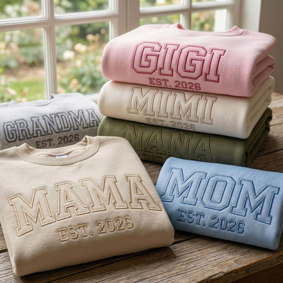 Custom Embroidered Grandma Mama Nana Mimi Sweatshirt & Hoodie, Gift For New Mom, Mothers Day Gifts,