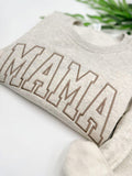 Embroidered Mama Sweatshirt, Suede Brown Thread, Oatmeal Heather Crewneck