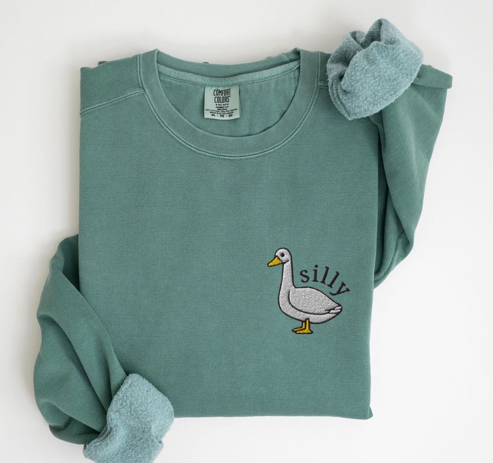 EMBROIDERED Silly Goose Comfort Colors Sweatshirt, Fun Goose Sweat Shirt, Silly Goose Embroidery Sweater, Funny Minimalist Goose Crewneck