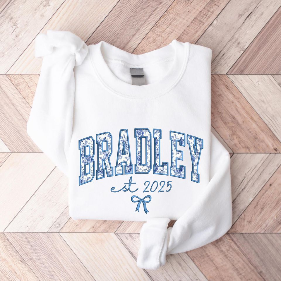 Personalized Last Name Bride Sweatshirt, Embroidered Applique Floral Shirt, Bride To Be Gift