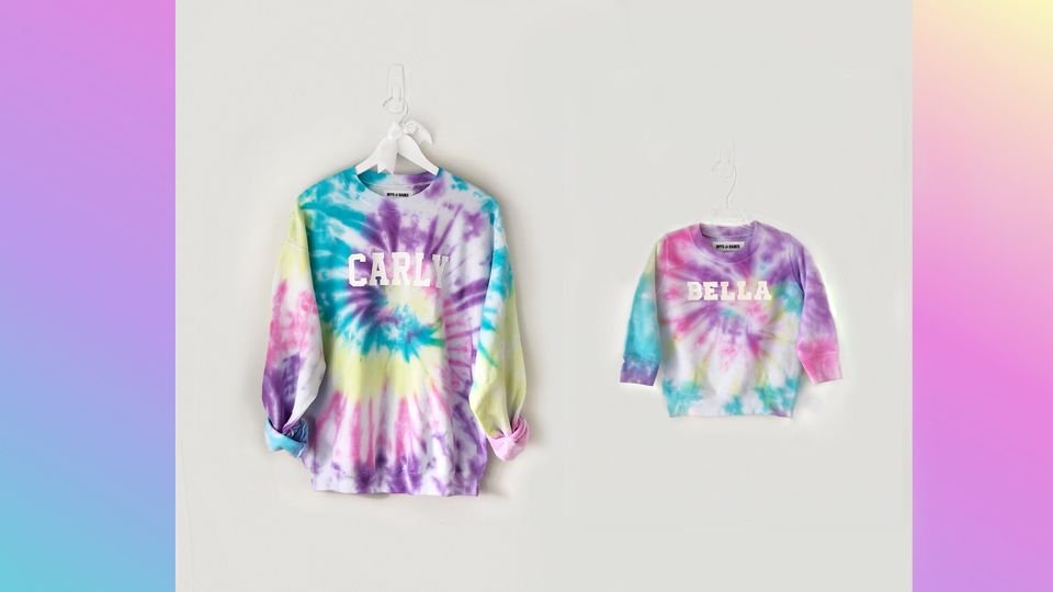 NAME ON <3 personalized tie-dye sweatshirts - unisex sizing for adults, kids & babies - printed personalization