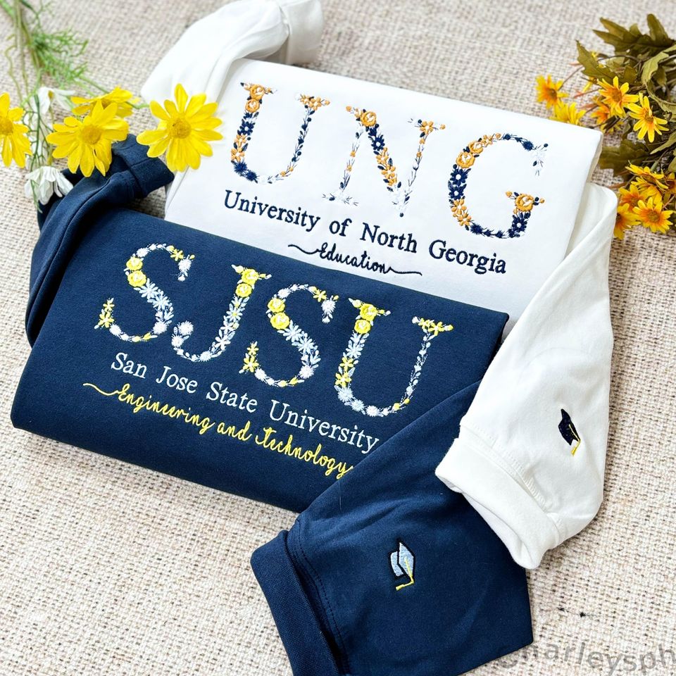 Floral Embroidered Sweatshirt | Custom College & High School Sweatshirt | Sorority Gift | University Crewneck | Graduation Party Gift