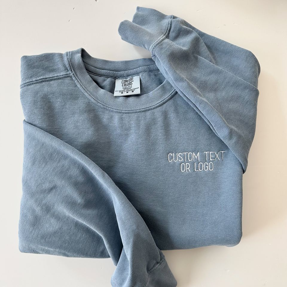 Comfort Colors Custom Logo Embroidered Crewneck Sweatshirt - Sweater Pullover - Simple Minimal - Custom Text Personalized Phrase