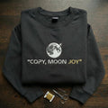 Embroidered Lunar Quote Sweatshirt, Minimal Space Design, Night Sky Fashion Statement for Women