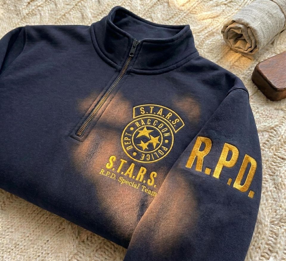 Resident Evil STARS Quarter Zip Sweatshirt, Raccoon City Police, RPD Embroidered Tactical Sweatshirt