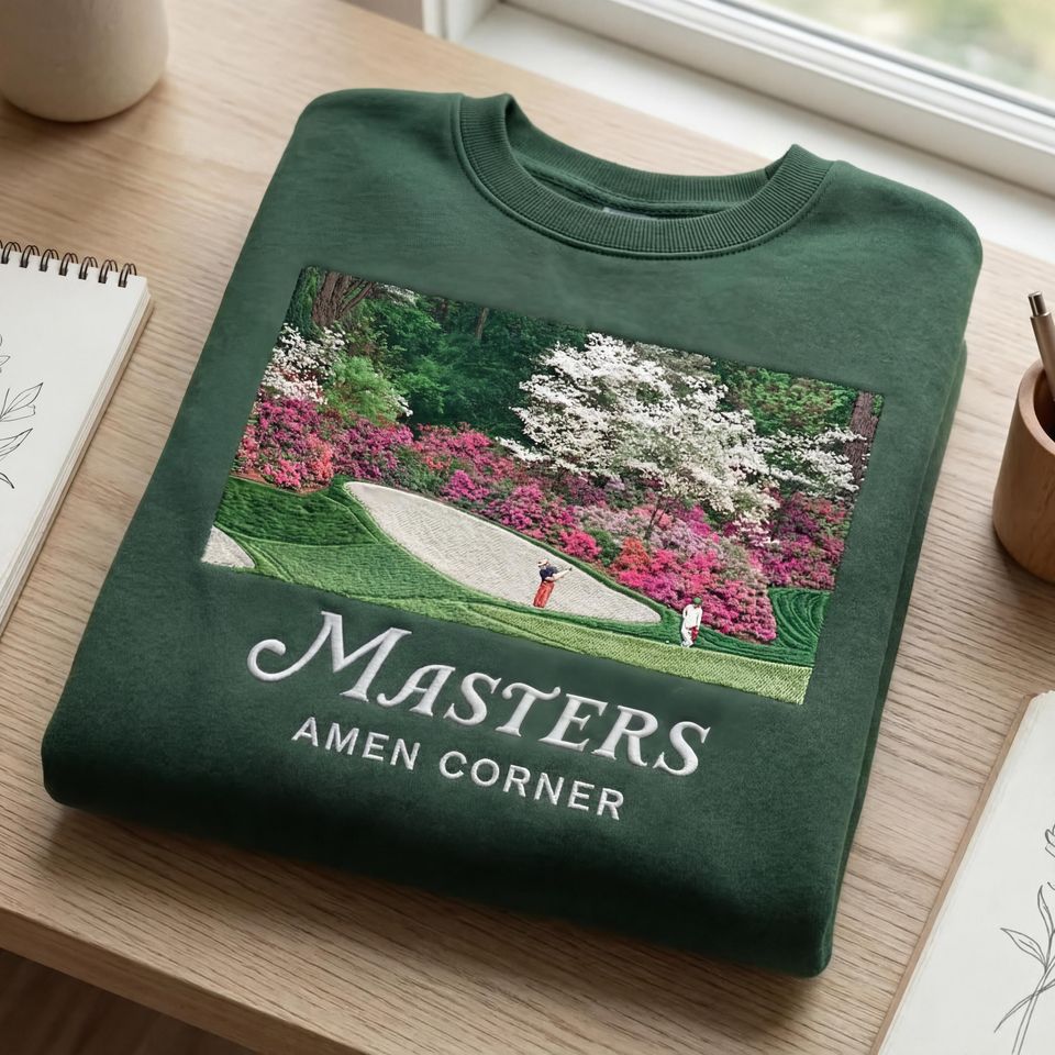 Embroidered Masters Amen Corner Floral Sweatshirt, Golf Tournament Apparel, Quarter Zip Sweatshirt