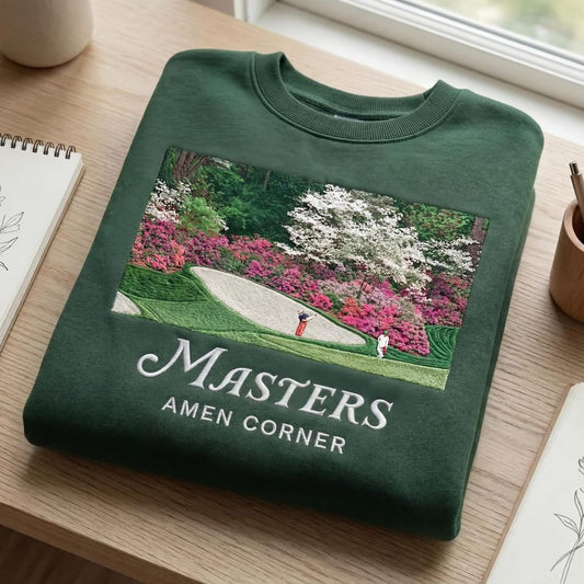 Embroidered Masters Amen Corner Floral Sweatshirt, Golf Tournament Apparel, Quarter Zip Sweatshirt