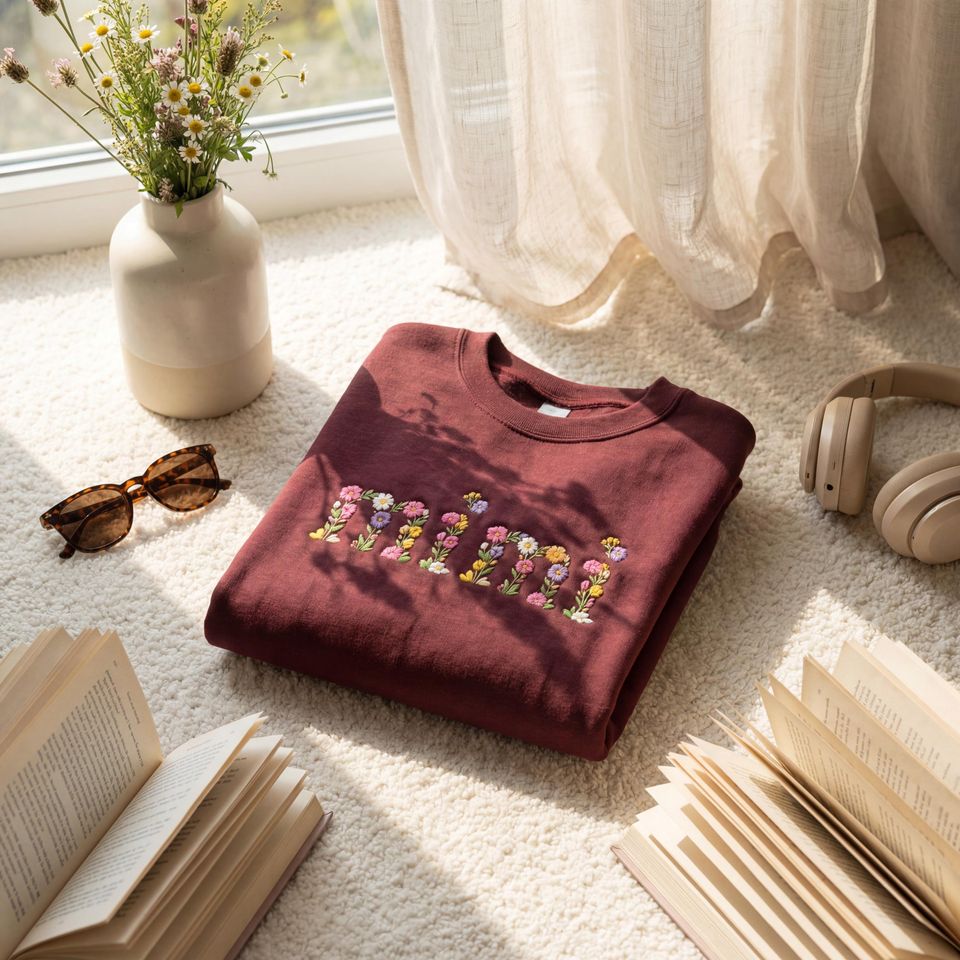 Mimi Floral Embroidered Sweatshirt - Personalized Mama Crewneck - Custom Flower Mom Gift