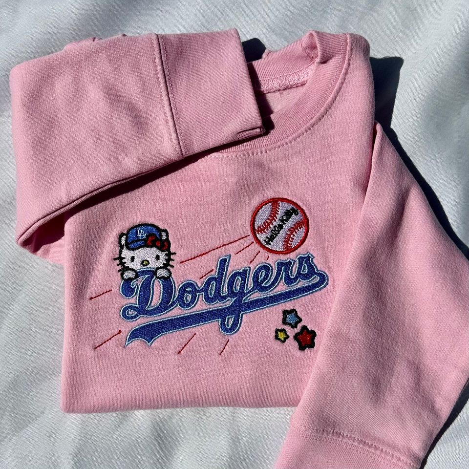 Kids Embroidered LA Dodgers Sweatshirt: Kitty Baseball