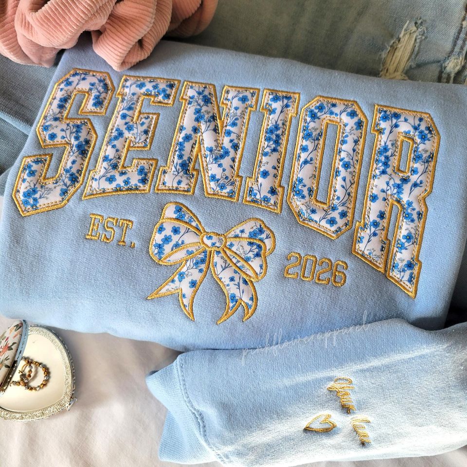 Senior 2026 Custom Embroidered Sweatshirt with Name on Sleeve, Class of 2026/2027 Personalized Crewneck
