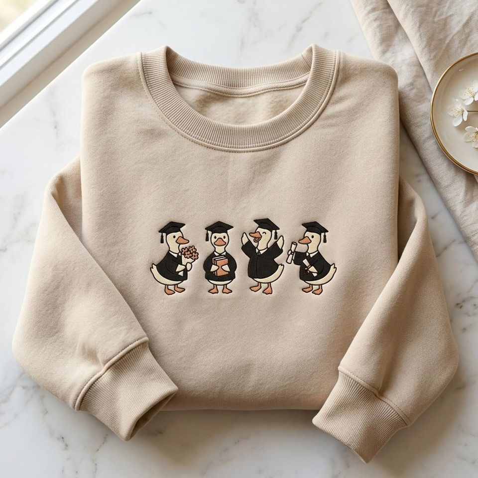 Embroidered Graduation Duck Sweatshirt, Senior 2026, College Graduate Crewneck