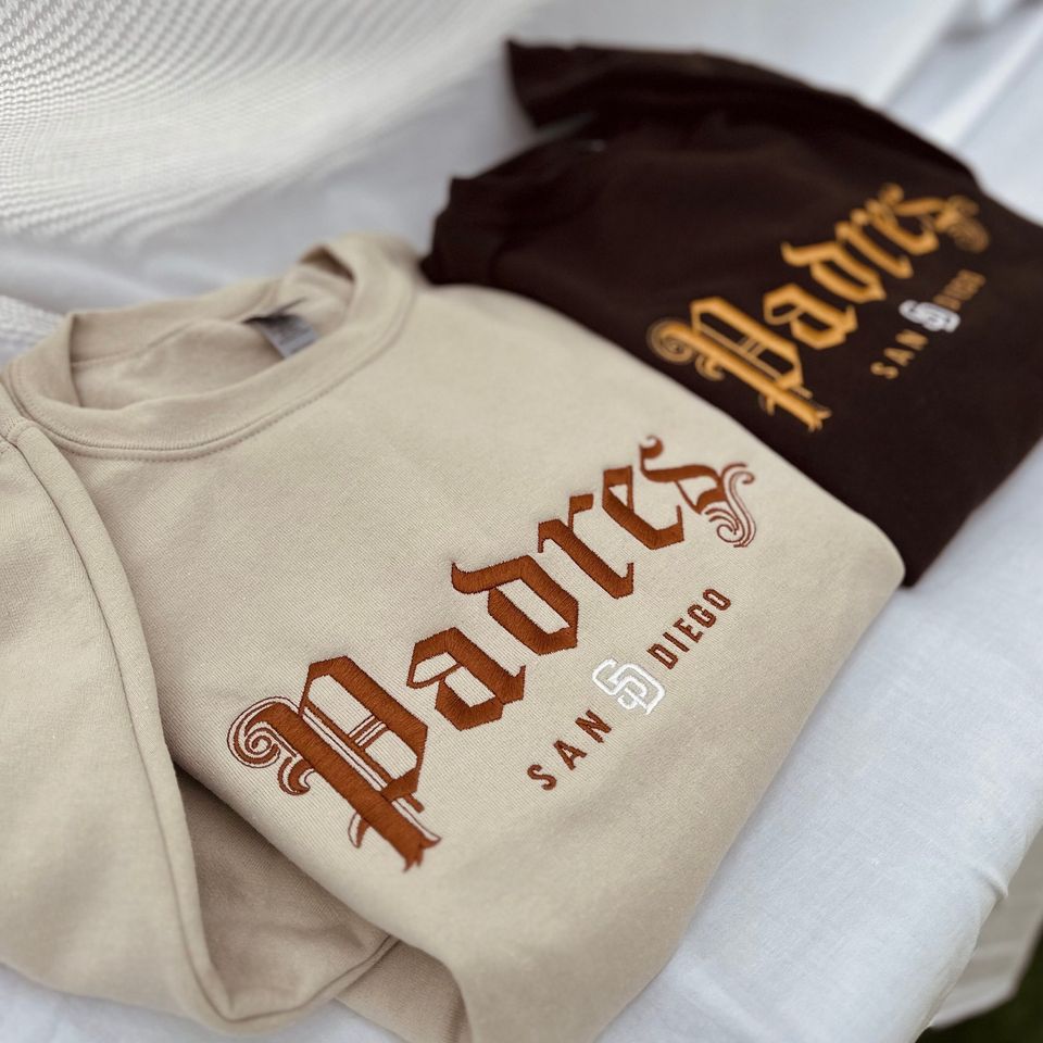 Embroidered Padres Sweatshirt San Diego Baseball Old English Design
