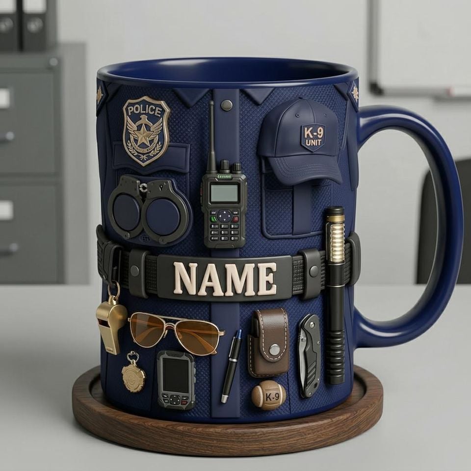 Personalized Police Officer 3D Embossed Mug with Name Badge Coffee Cup