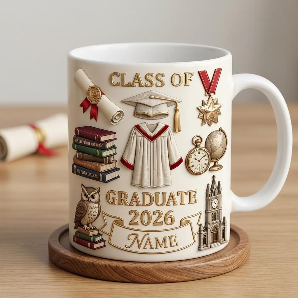3D Embossed Graduation Mug 2026 - Personalized Class of 2026 Keepsake Gift