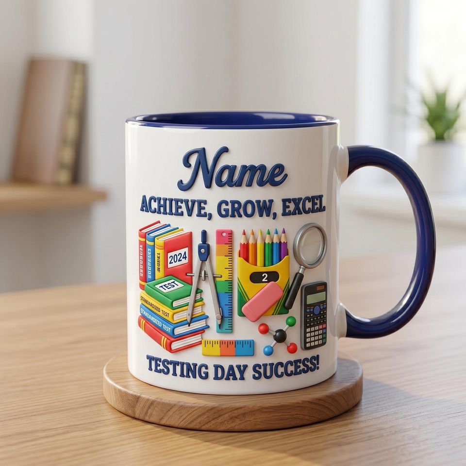 3D Embossed Accent Mug - Personalized Test Day Keepsake for School Success
