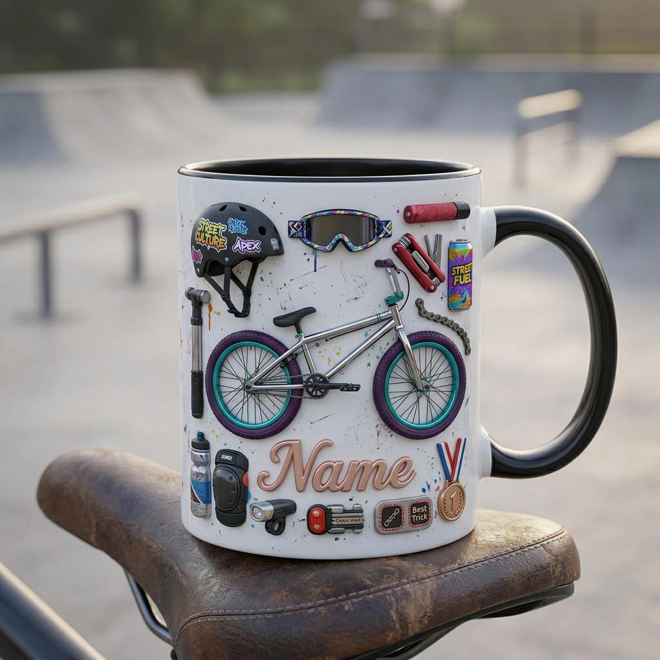 Personalized Freestyle Biking Rider Mug 3D, Custom Name Urban Style Gift