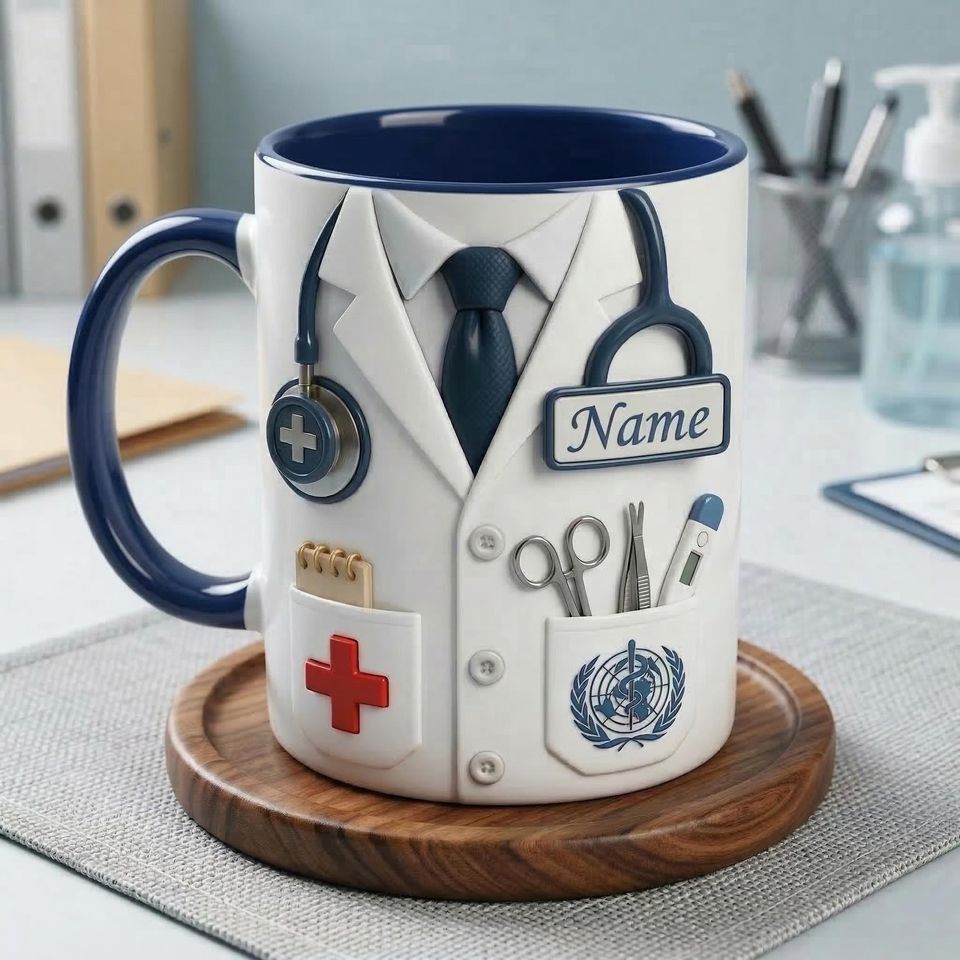 3D Embossed Accent Mug - Doctor Male Medical Professional Coffee Cup with Custom Name