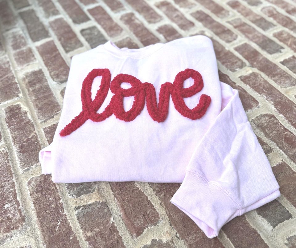Embroidered Chenille Yarn Sweatshirt for Adults and Kids - Valentine's Day Sweatshirt