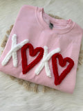 Chenille Yarn Embroidered Sweatshirt - Valentines XOXO Heart Design, Chunky Knit Womens Crewneck, Galentines Gift