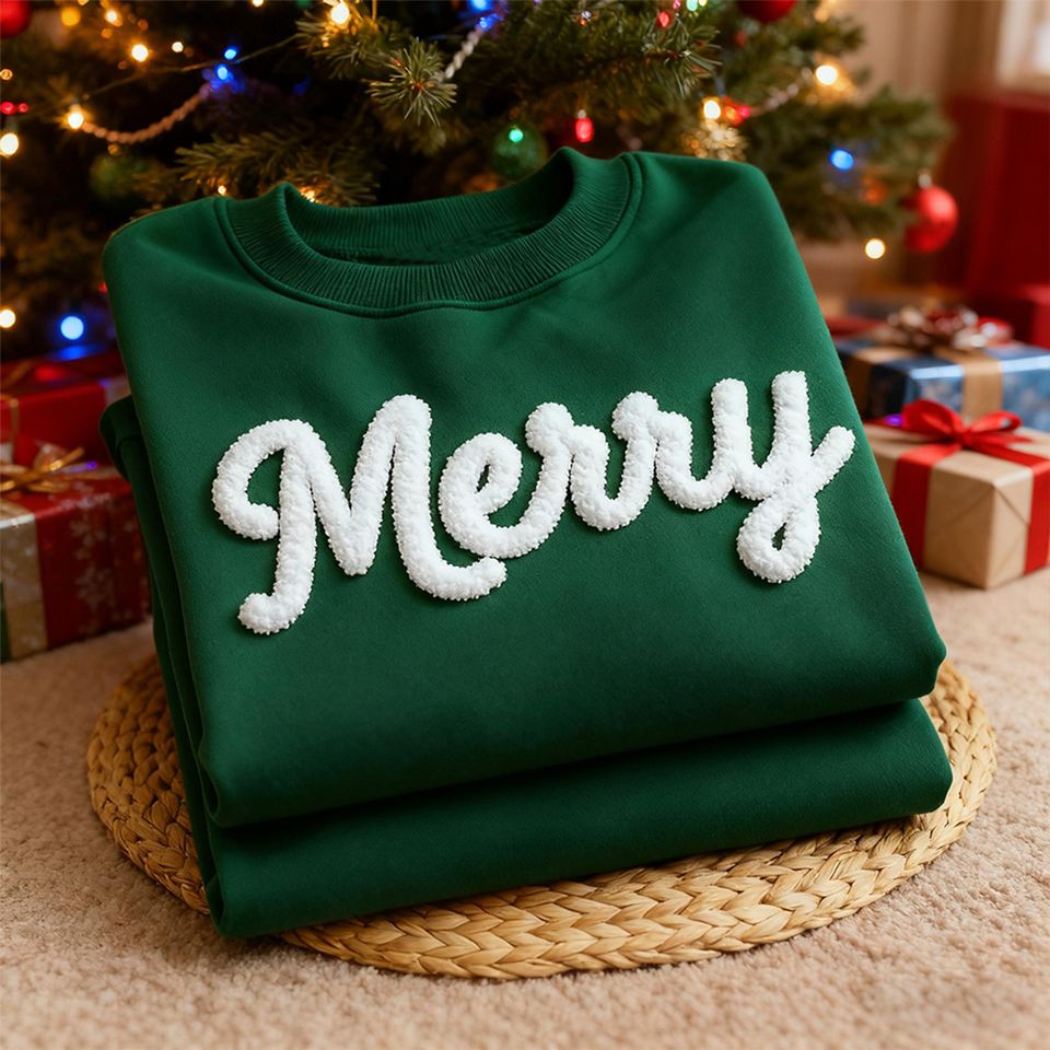 Chenille Yarn Embroidered Sweatshirt with Team Spirit Patch and Fuzzy Letter Design
