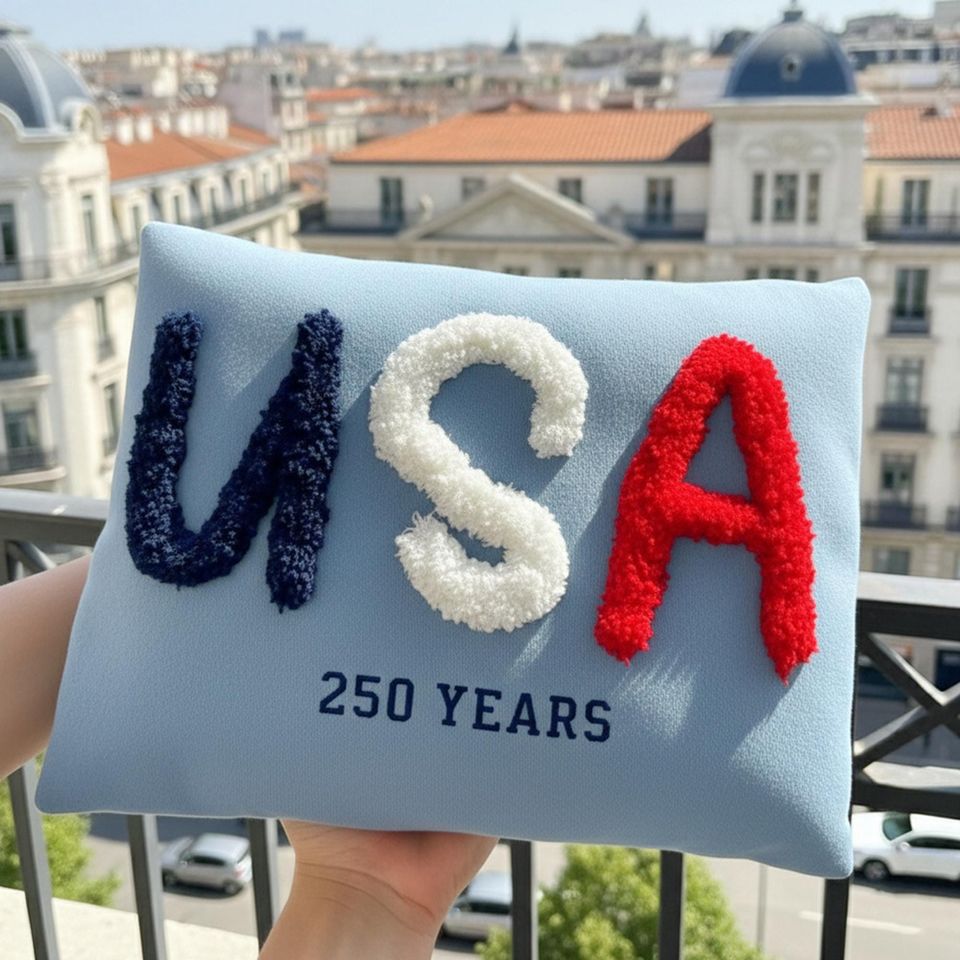 USA 250th Anniversary Chenille Yarn Embroidered Sweatshirt, Fourth of July Apparel, Independence Day Gift