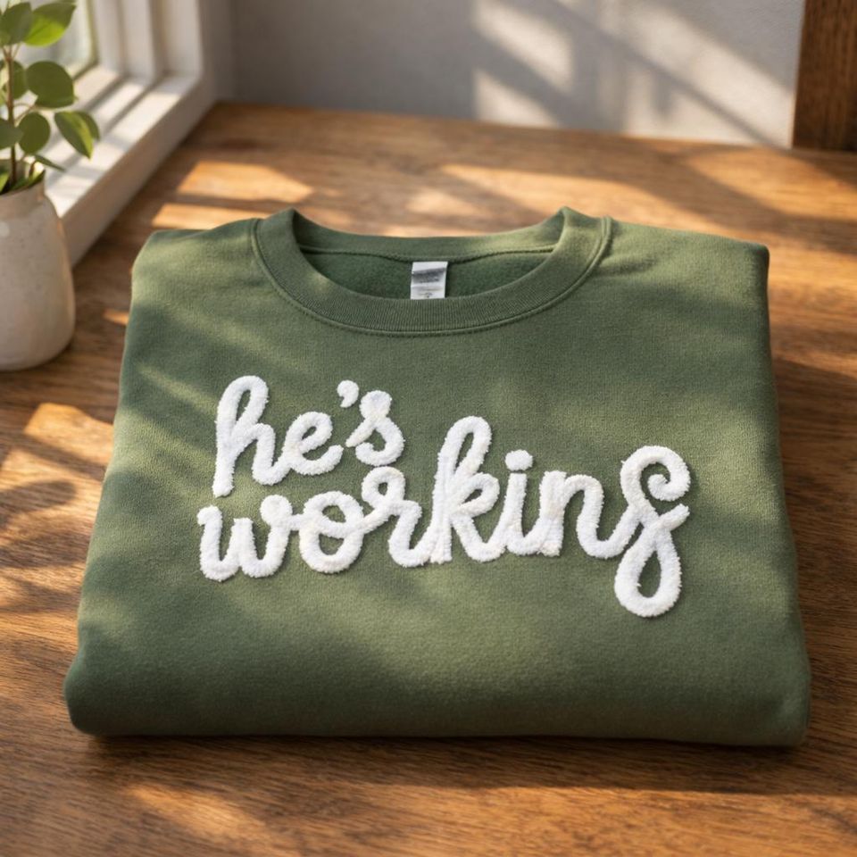 Personalized Chenille Yarn Embroidered Sweatshirt for Linewives, Custom Blue Collar Wife Crewneck