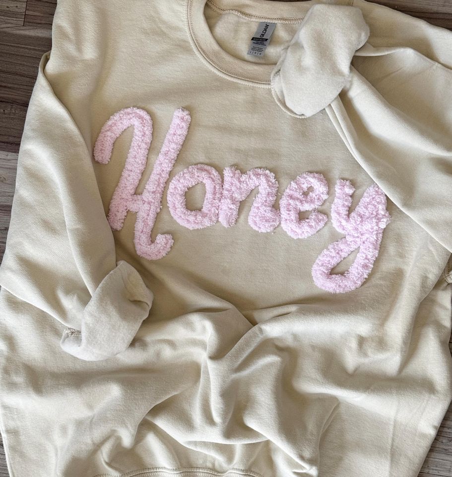 Yarn Embroidered Honey Sweatshirt - Personalized Chenille Pullover