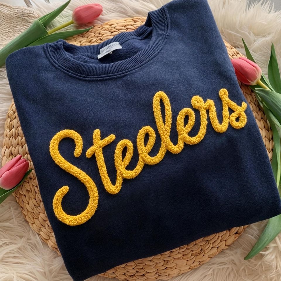 Chenille Yarn Embroidered Sweatshirt with Fuzzy Letter and Custom Mascots