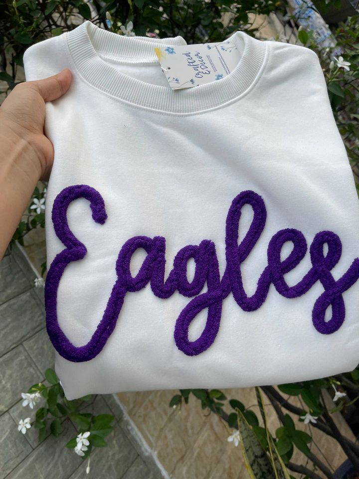 Custom Chenille Yarn Embroidered Sweatshirt with Team Spirit Patch