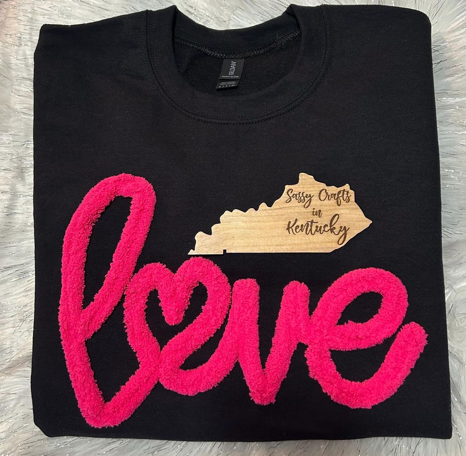 Chenille Love Embroidered Sweatshirt - Hot Pink