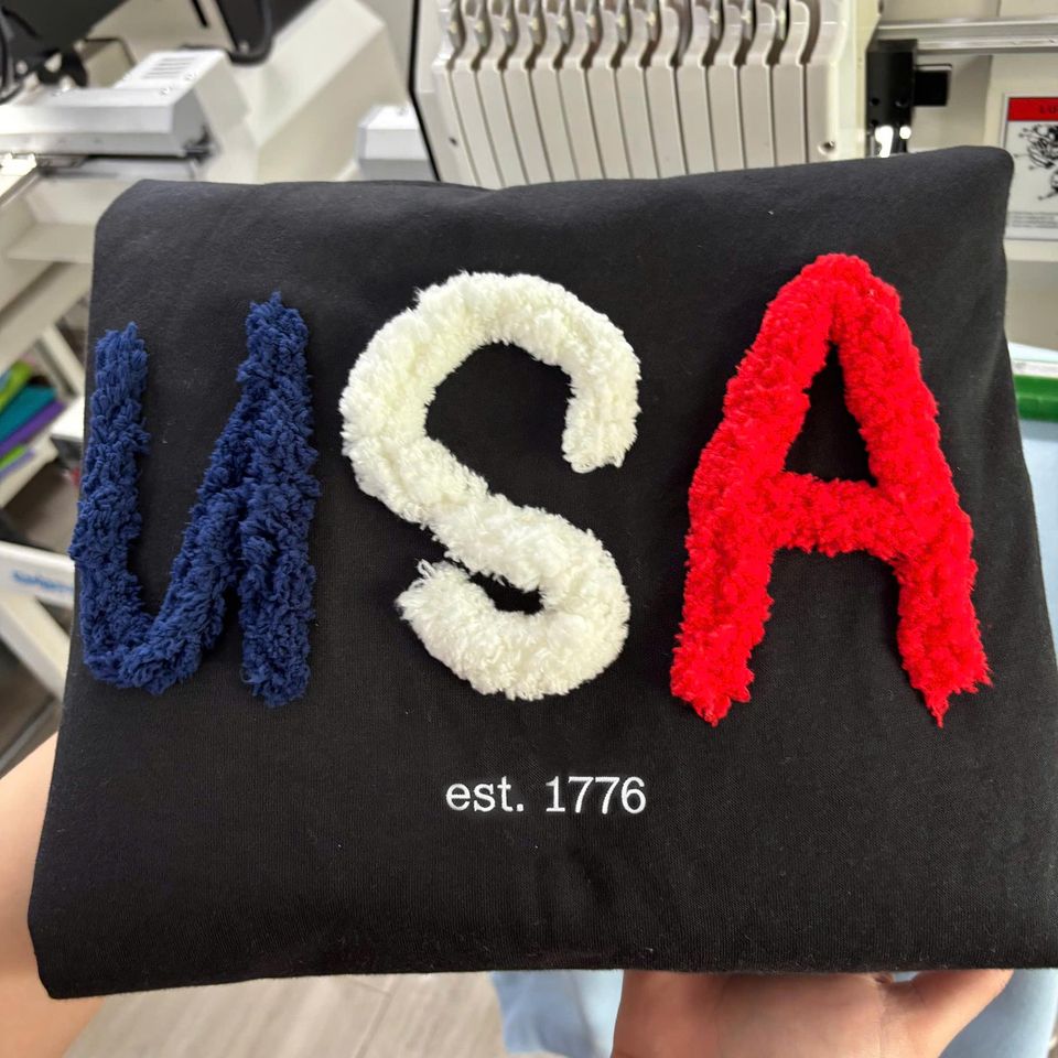 USA 1776 Chenille Yarn Embroidered Sweatshirt, Fourth of July, Independence Day Gift, 250th Anniversary