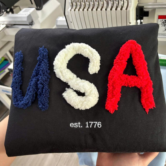 USA 1776 Chenille Yarn Embroidered Sweatshirt, Fourth of July, Independence Day Gift, 250th Anniversary