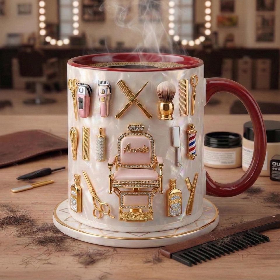 Hairstylist Mug 3D, Faux 3D Effect Barber Chair Design, Ceramic Coffee Cup