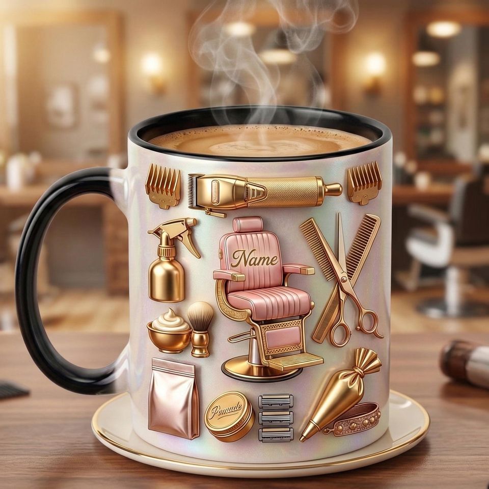 Hairstylist Mug 3D, Faux 3D Effect Mug, Personalized Hairdresser Coffee Cup, Custom Name Salon Gift