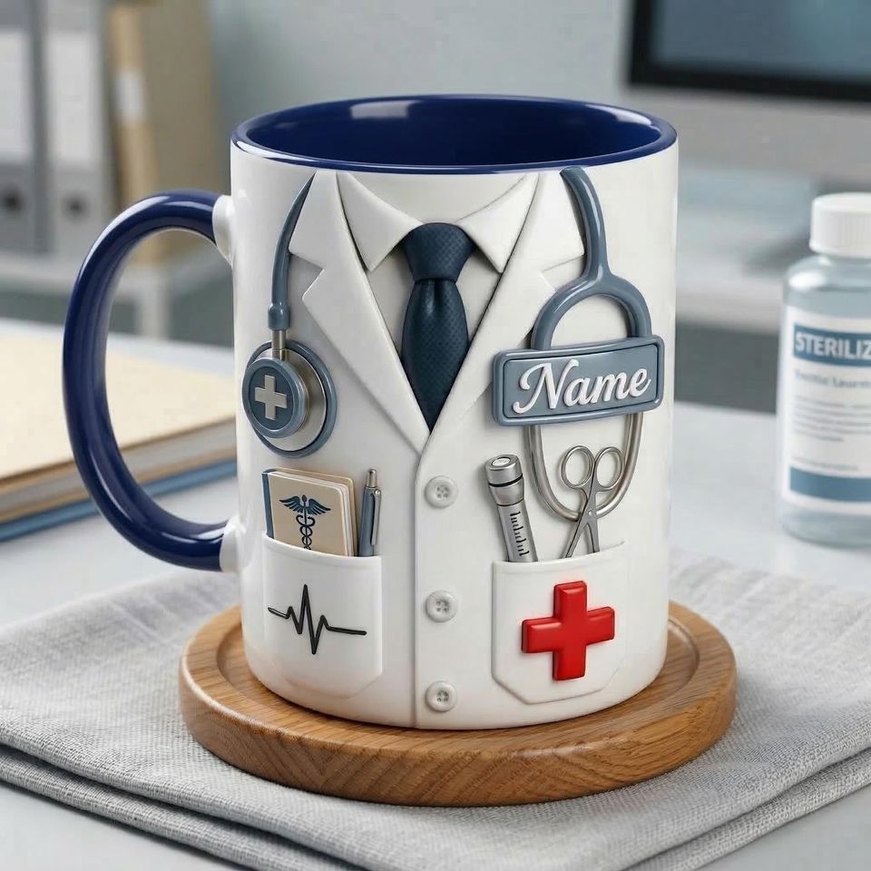 Doctor Faux 3D Accent Mug, Personalized Male Doctor Coffee Mug, Medical Gift